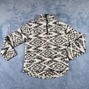 Cuddly Sherpa Girls 5/6 Black White Quarter Zip Fleece Pullover Tribal Print